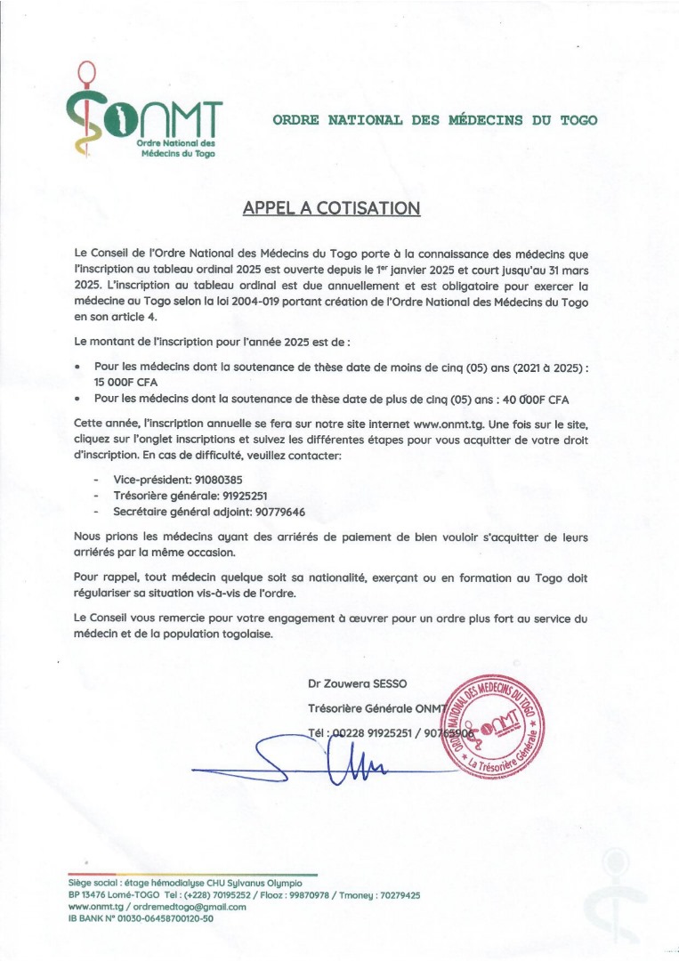 Appel à cotisation 2025